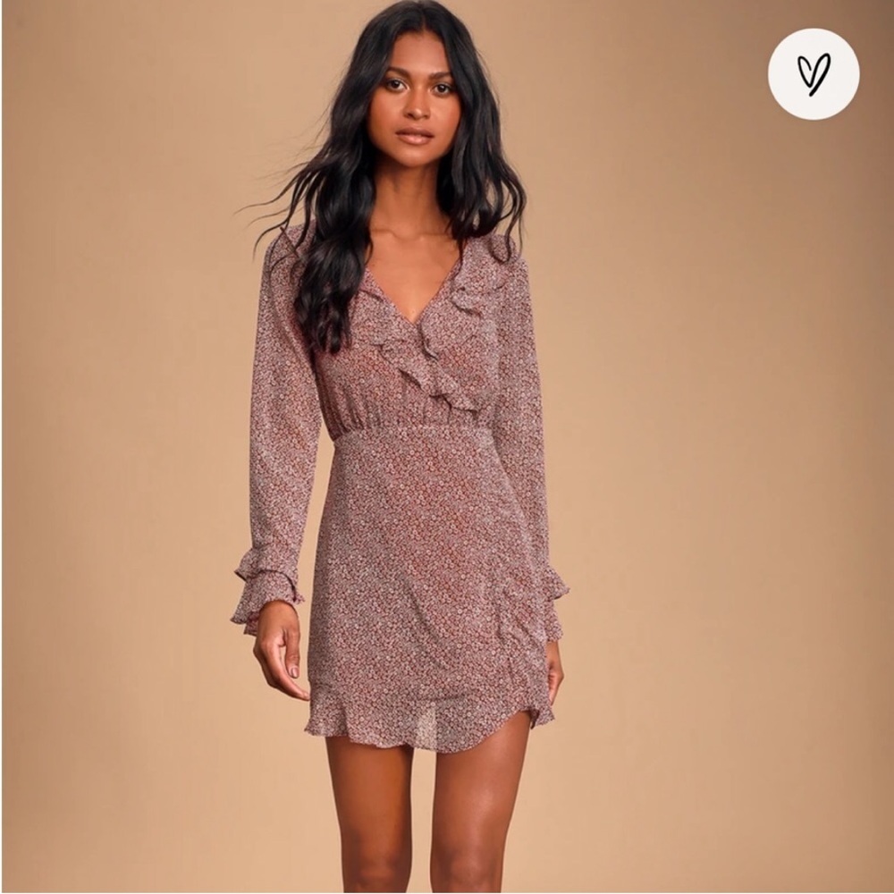Zoelle Burgundy Floral Print Ruffled Long Sleeve Mini Dress from Lulus